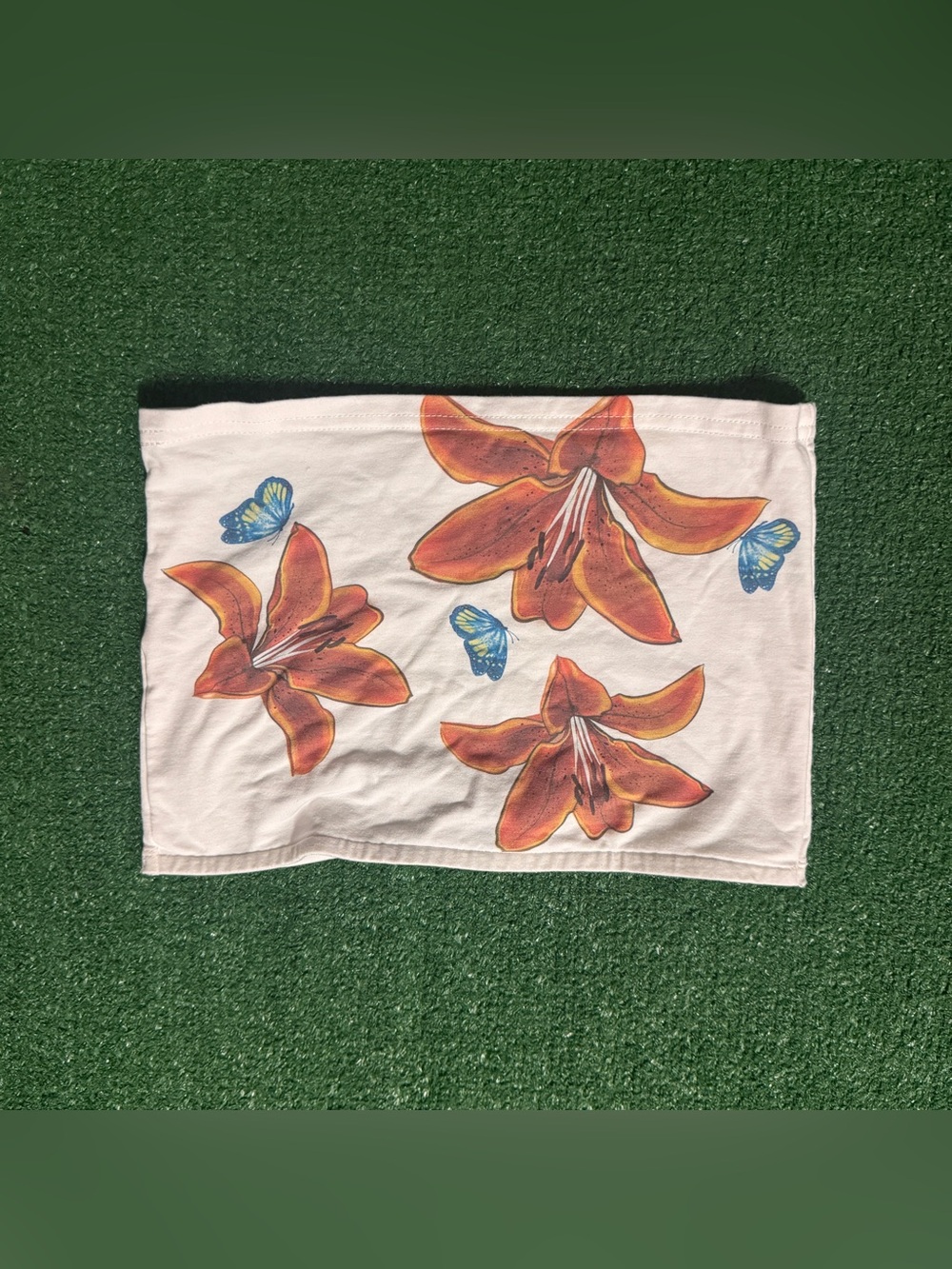 Edikted White Tube Top with Orange Floral Print